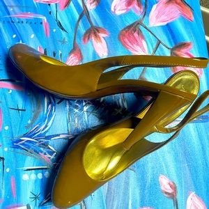 JCrew patent sling back heels